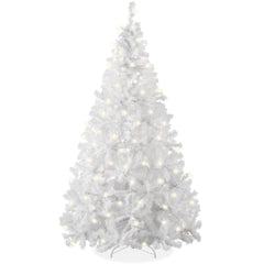 Best Choice Products 6ft Pre-Lit Premium Hinged Artificial White Christmas Pine Tree w/ 250 Lights, Stand, 1,000 Tips