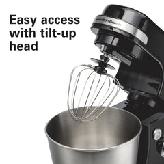 Hamilton Beach 4 Quart Stand Mixer for Kitchen, 7 Speeds, Tilt - Head, Dough Hook, Whisk & Flat Beater, White