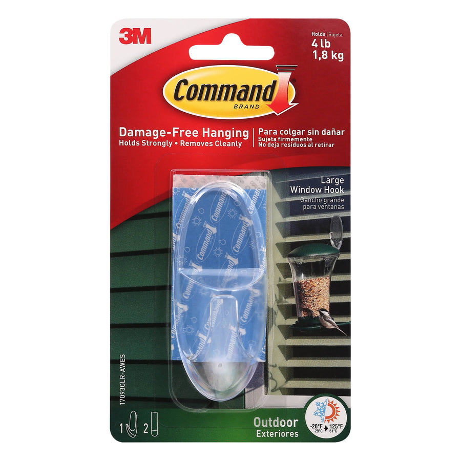 Command Outdoor Large Clear Window Hook with Clear Strips 17093CLR-AW