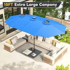 AECOJOY 15ft Patio Double-Sided Umbrella, 156 PCS Solar LED Light Outdoor Large Umbrella, Dark Blue