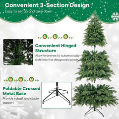 6/7.5 FT Pre-Lit Artificial Christmas Tree, PE/PVC Mixed Tips, Hinged Xmas Tree with Remote, 11 Color-Changing LED Modes, Timer & Metal Stand