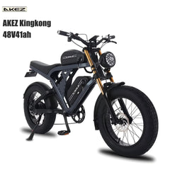 Peak 3000W AKEZ Kingkong 1500W Electric Bike, 31MPH Electric Dirt Bike for Adults, 48V41A Dual Removable Battery Mountain Ebike, 20'' Fat Tire Ebike, 7speed, Hydraulic Brake