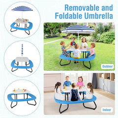 8-Person Kids Picnic Table Bench Set with Removable & Foldable Umbrella, Toddler Outdoor HDPE Activity Table and Chair Set for Backyard Patio