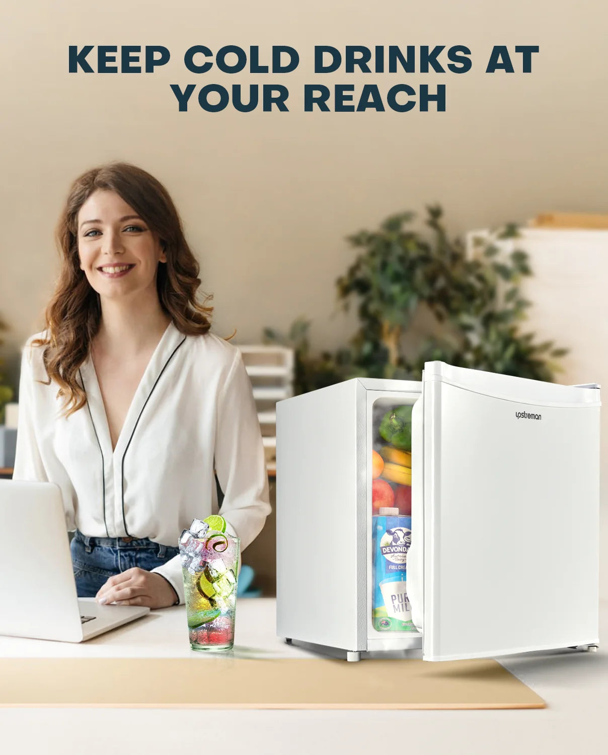 Upstreman 1.7 cu ft Mini Fridge with Freezer Single Door Compact Refrigerator, Low Noise, Energy Saving, Adjustable Temperature, Reversible Door, for Home Office Dorm, Black FR17