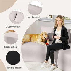 78.5" Upholstered Curved Sofa Couch w/ 2 Cozy Pillows, Low Backrest, Sponge Padded Seat, No Assembly Modern Floor Couch for Living Room Bedroom