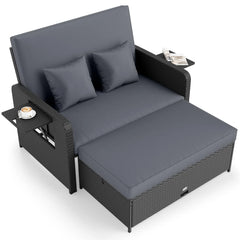 Tangkula Patio Rattan Daybed with 4 Level Adjustable Backrest