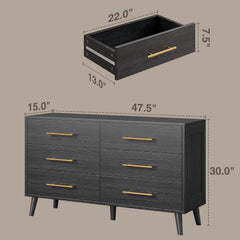 Bedroom Set - Includes Full Size Bed Frame (Dark Gray), Nightstands, 5 - Drawer Dresser & Double Wide 6 - Drawer Dresser - Modern Storage Solution for Stylish Home Decor, Black