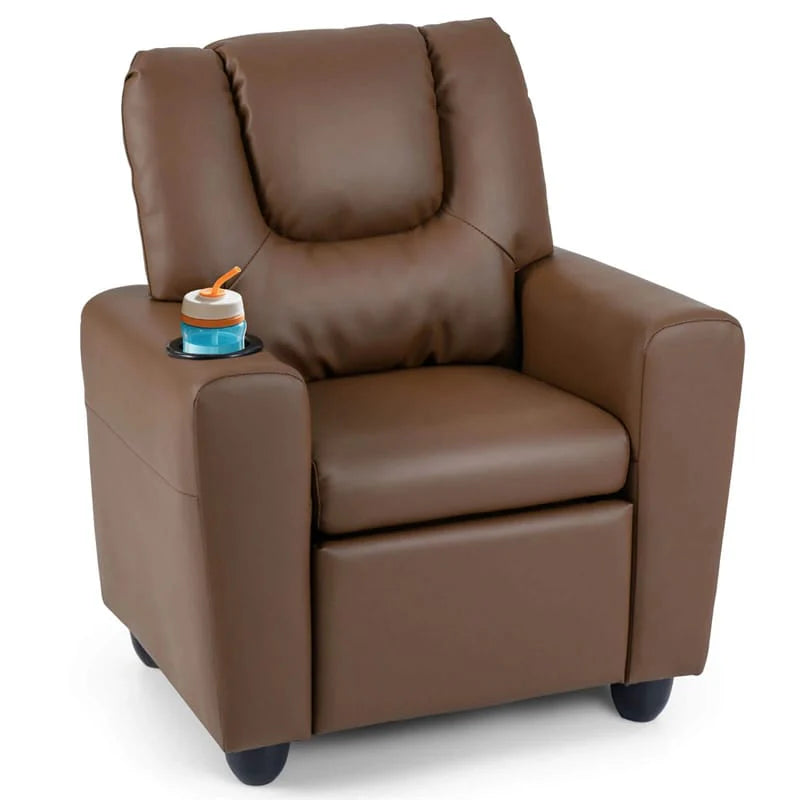Kids Recliner Chair with Cup Holder & Side Pocket, Adjustable Toddler Lounge Sofa, Ergonomic Children Armchairs for Boys Girls Age 3+, 150lbs
