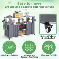AECOJOY Outdoor Grill Table Cart with Storage Cabinet, Dark Grey