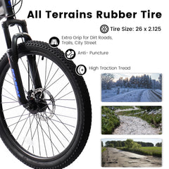A2660 26 in Mountain Bike, 21 - Speed Disc Brakes, Durable Frame, Front, Rear Dual - Shock Absorption, Unisex for Commuting, Travel, School, Mountain and City Road Cycling