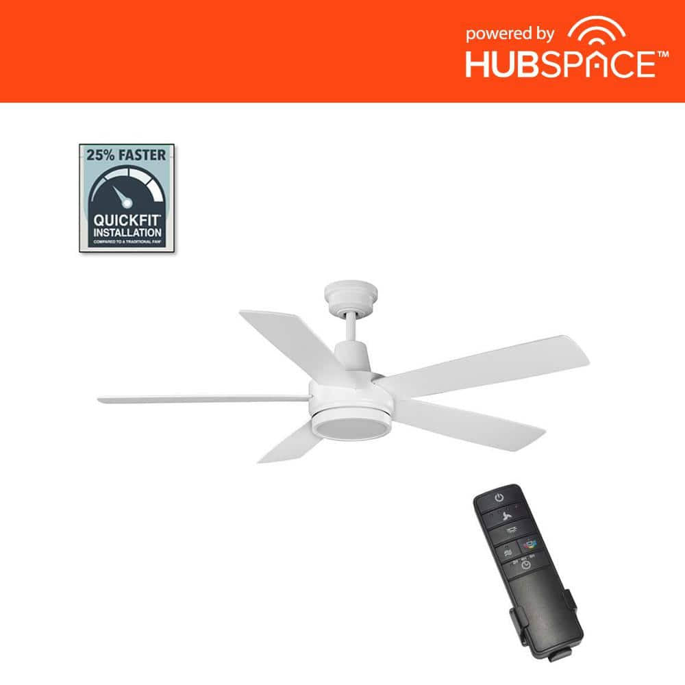 Hampton Bay 52130 Fanelee 54 in. White Color Changing LED Matte White Smart Ceiling Fan with Light Kit and Remote Powered by Hubspace