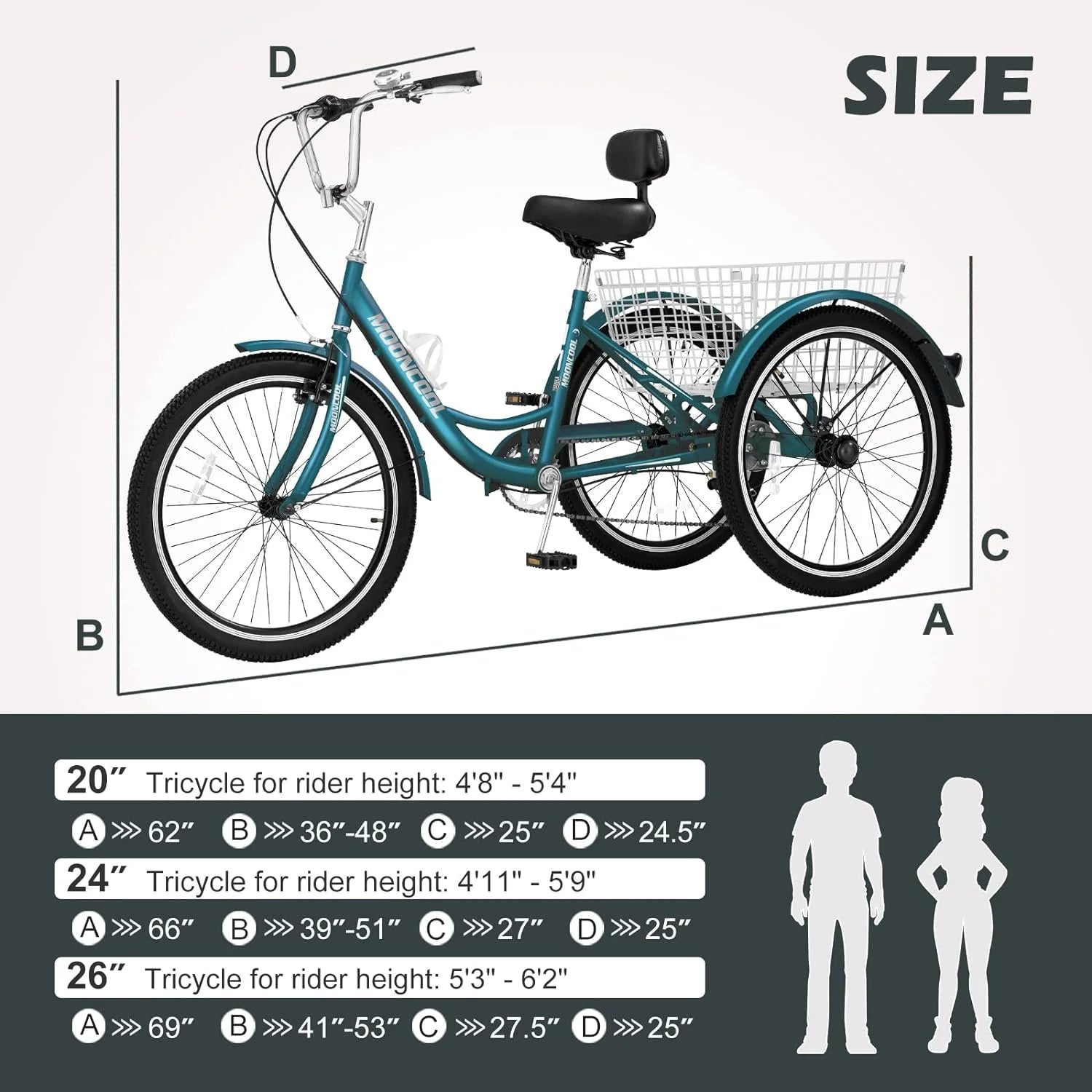 FICISOG 7 Speed Adult Tricycle for Women, 20/24/26 in Adult Trike with Basket, 3 Wheel Bikes for Adults Seniors, Cruise Trike for Shopping Picnic