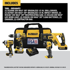 DEWALT 20V MAX XR Cordless Drill Combo Kit, 4 - Tool DCK494P2