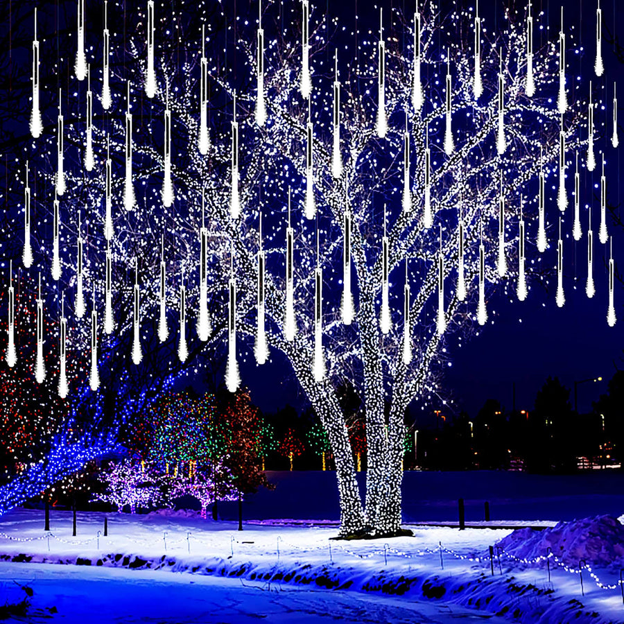 Kwaiffeo Christmas Lights Outdoor, Meteor Shower Lights Falling Rain Lights 12 inch 8 Tube 192 LED Snow Falling Icicle Cascading