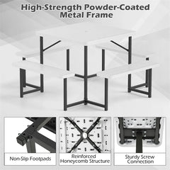 4-8 Person Outdoor Picnic Table Bench Set, All-Weather HDPE Square Dining Table with Umbrella Hole, 4 Benches & Metal Frame for Patio Backyard