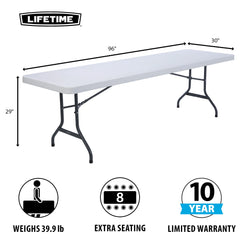 Lifetime 8 - Foot Commercial Grade Folding Table, White Granite (22980)