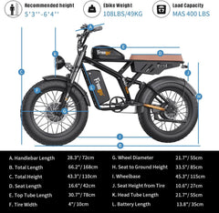 Freego F3 Pro 2000W Dual Motor Electric Bike for Adults, & Dual Battery 48V/40ah, 20"x4.0" Fat Tires Off Road Electric Bicycle with Removable Battery, 34MPH&68 Long Range E Bike UL2849