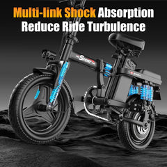 AZHAR 1200W Foldable Electric Bike for Adults, 48V 15ah Removable Battery, 14" Ebike, UL 2849