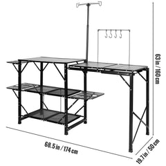 Camping Kitchen Table Folding Portable Cook Station Tables Shelves &A Sink
