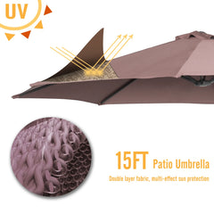 AECOJOY 15x9ft Double-Sided Patio Umbrella, Brown