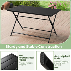 Tangkula Foldable Outdoor Dining Table 48inch x 30inch Rectangular Metal Patio Table with Slatted Tabletop