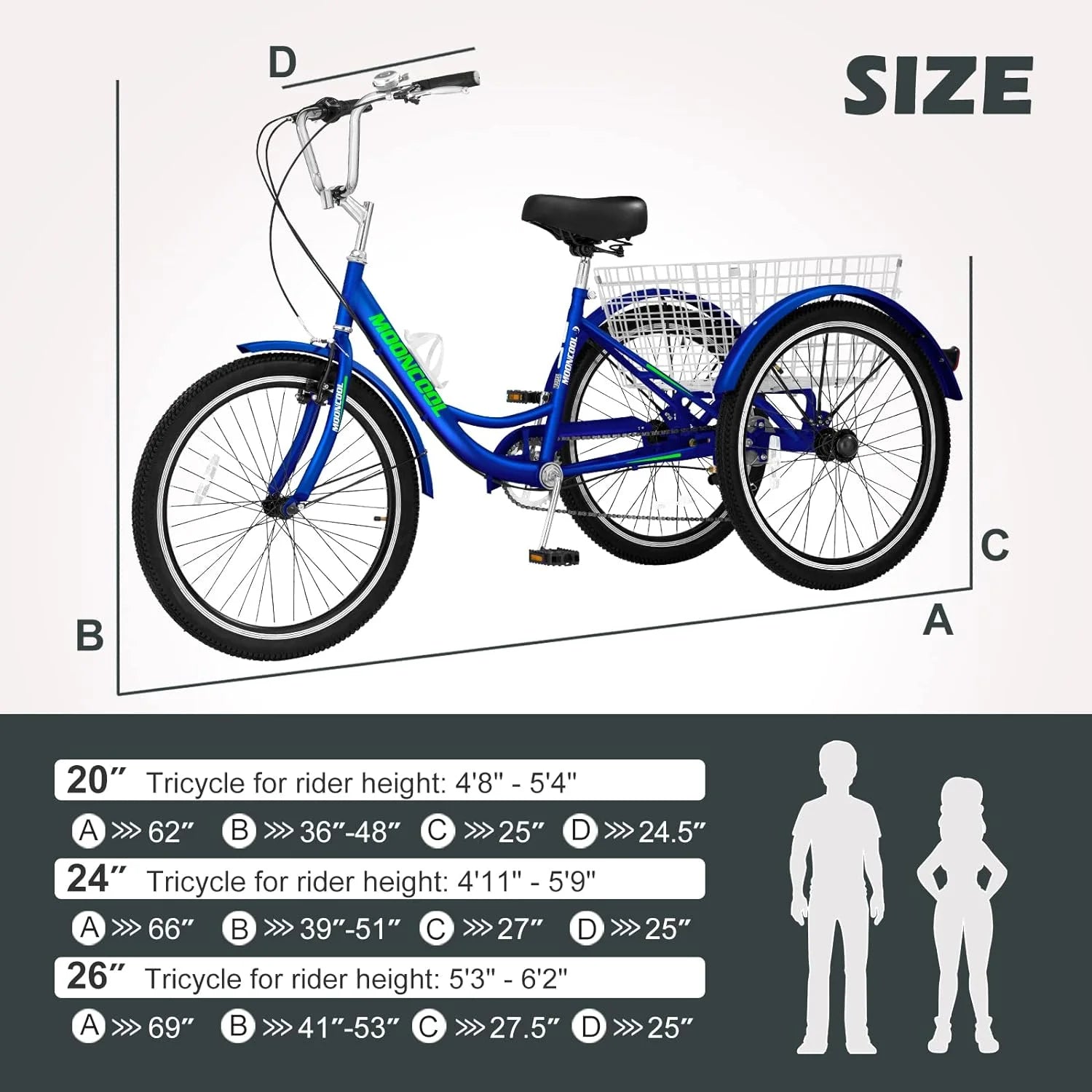 FICISOG 7 Speed Adult Tricycle for Women, 20/24/26 in Adult Trike with Basket, 3 Wheel Bikes for Adults Seniors, Cruise Trike for Shopping Picnic