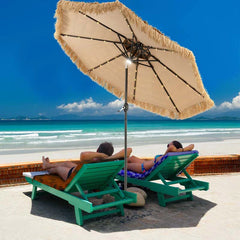 9FT Thatched Tiki Patio Umbrella with 33 Solar LED Lights, Hawaiian Style 2-Tier Hula Beach Umbrella with Tilt & Crank for Pool, Backyard, Garden