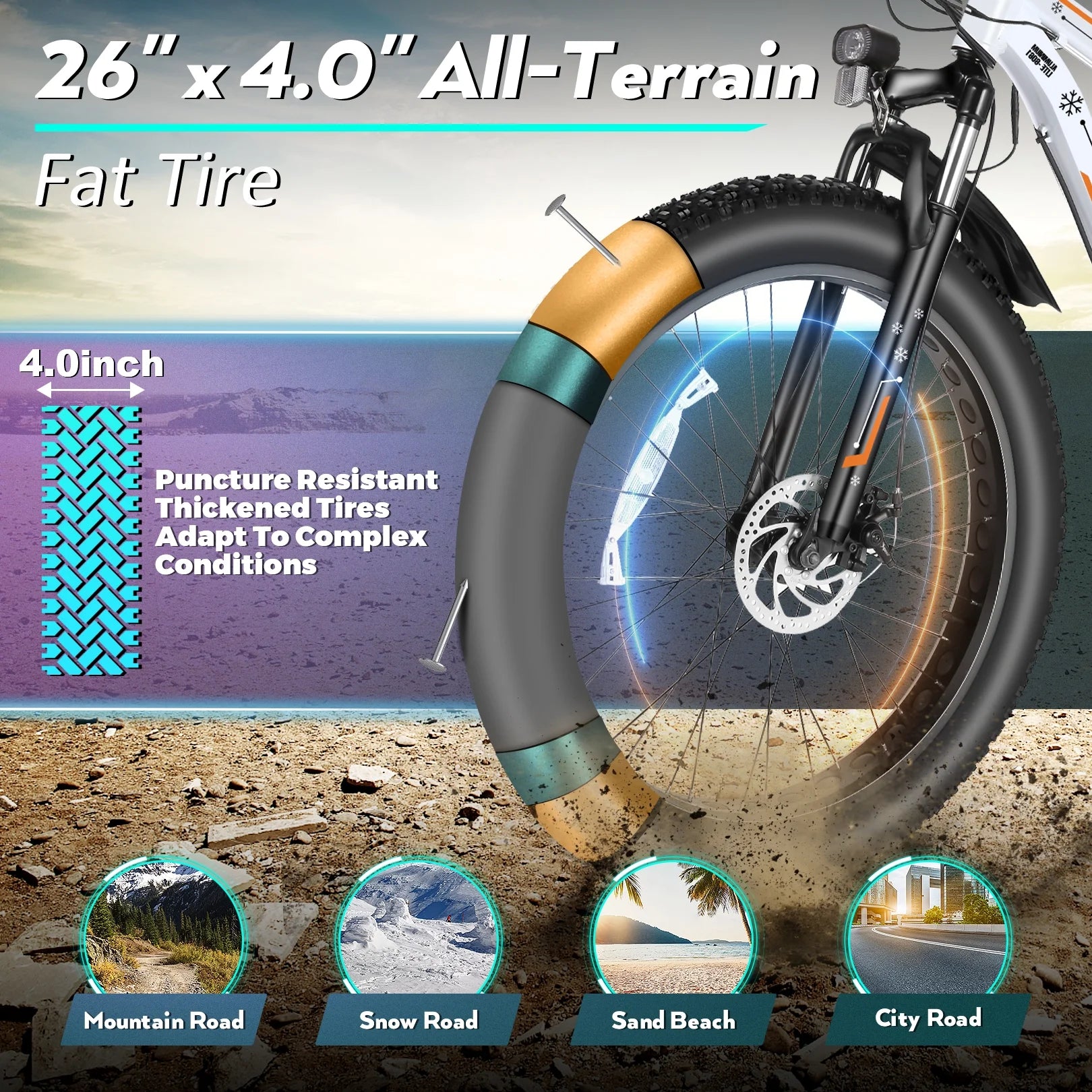 Gocio 26" 4.0 Fat Tire Electric Bike for Adults, 500W Motor, 48V 13ah Battery, Lightweight Aluminum Alloy Frame, Max 22mph Electric Mountain Bike Beach Snow Ebike for Men, Professional 7 - Speed UL2849