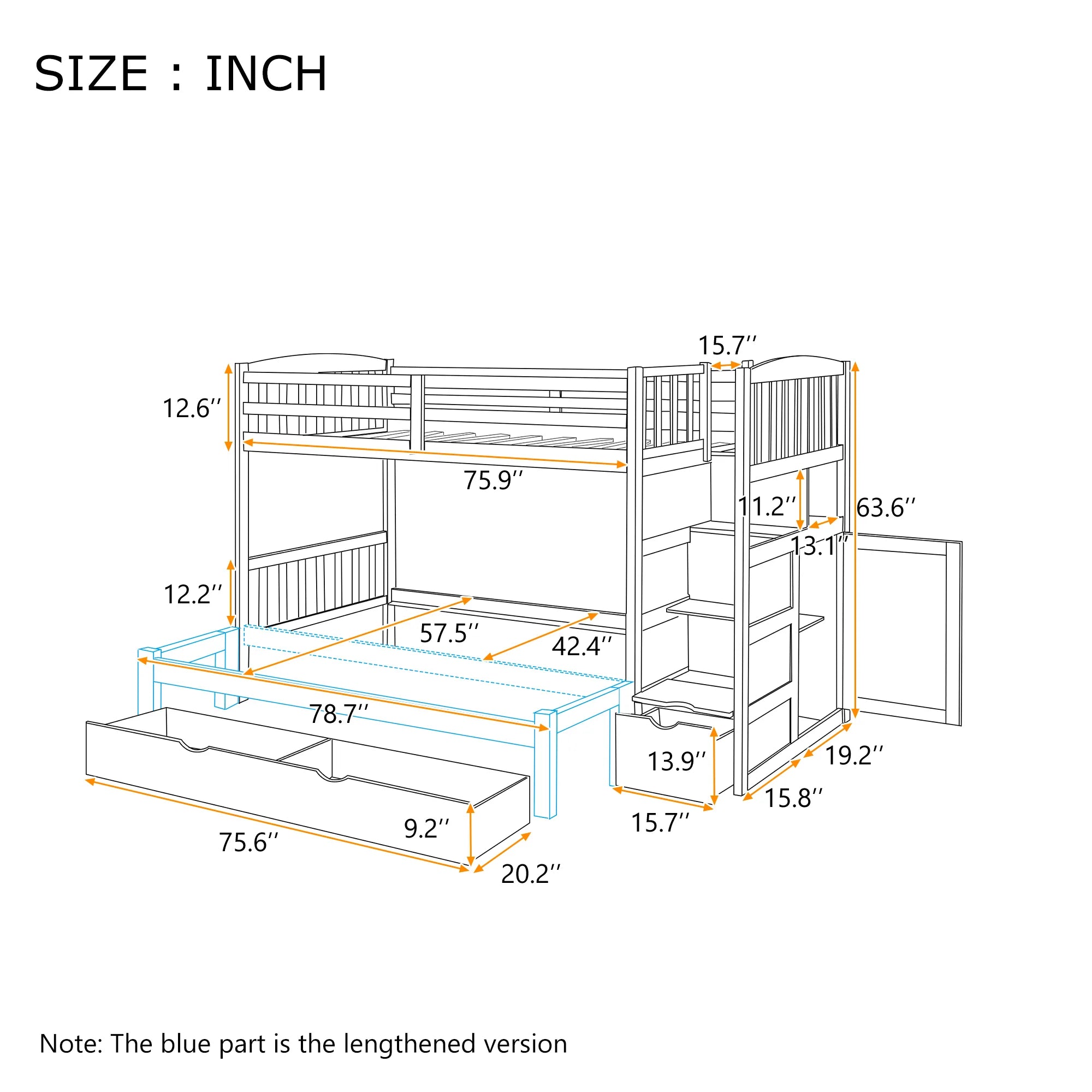 AECOJOY Twin over Full/Twin Convertible Bunk Bed with Storage Shelves and Drawers, Grey