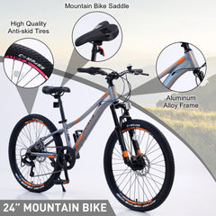 Meghna 24 in Mountain Bike Aluminum Alloy Frame 7 Speed Bicycle for Unisex Students