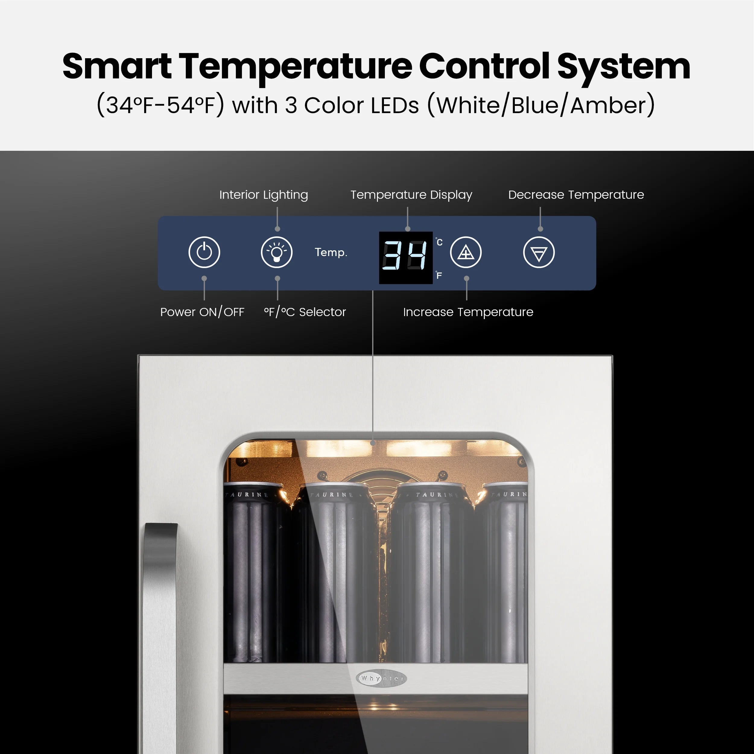 Whynter 15 in Beverage Refrigerator Cooler - 80 Can Mini Fridge with Glass Door for Soda Beer, 3 LED Compressor Fridge for Home Office Bar(3.0 Cu.ft)