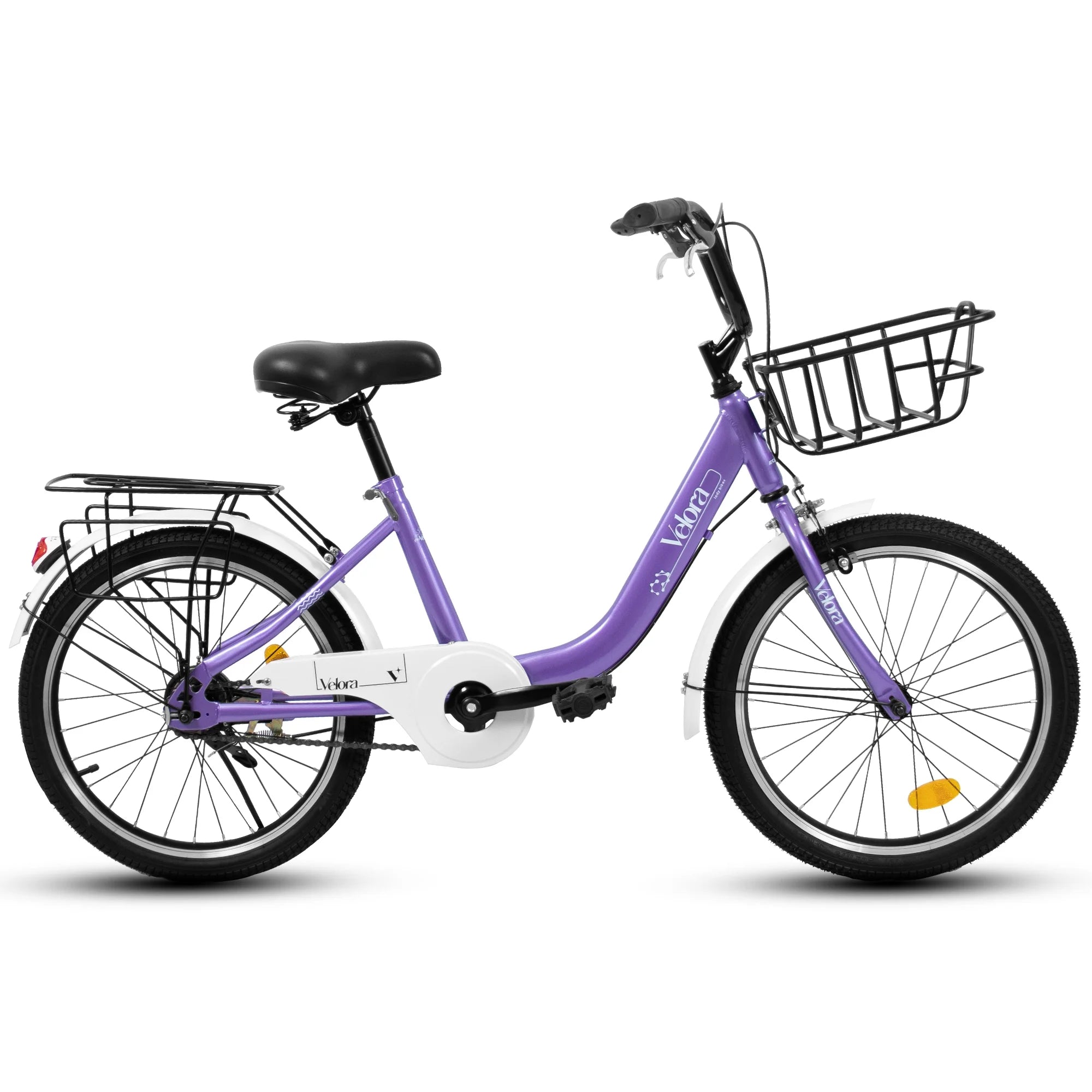 20 in Kids Bike for Boys Girls, 1 Speed Children Bicycle with Basket, Rear Seat, Chain Guard, Coaster Brake and V - Brake, Steel Frame Kids Bike for Ages 6 - 12 Years Old Birthday Gift, Purple
