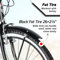 TRACER TAHA Beach Cruiser Bike for Men, 26 in Wheels, Hi Ten Steel Frame, 7 Speed, Hybrid Bike for Adults, Complete Cruiser Bikes, Coaster Brake, Matte Black