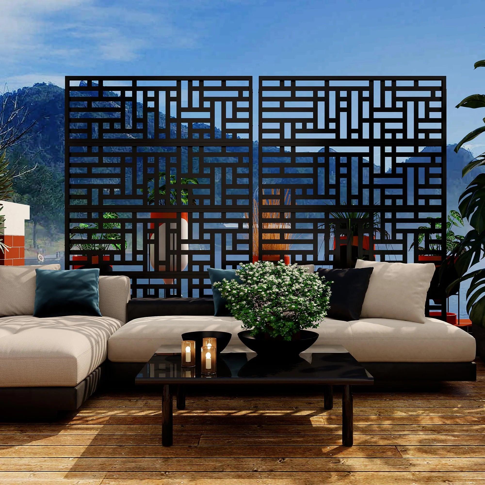 Accreate Decorative Wrought Privacy Screen - Easy Snap - Together Room Divider for Indoor/Outdoor Use, Breathable Wind - Resistant Partition with Anti - Tip Base (6x3.8ft)