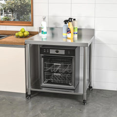 AECOJOY Stainless Steel Table 36"x30" with Backsplash and Knife Blocks Prep Tables for Commercial Kitchen