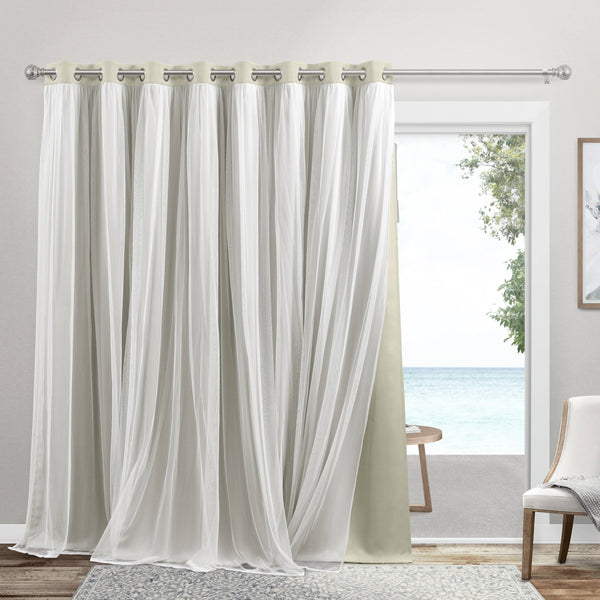 Exclusive Home Catarina Layered Room Darkening Blackout and Sheer Grommet Top Patio Curtain Panel, 100"x84", Sand