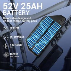 3000W Peak Dual Motor E - Bike, 52V 25AH Battery Elec - Tric Bike for Adults, 35MPH Mountain AWD 7 - Speed Snow E - Bike with 24" x 4.0 Fat Tire for Mountain Snow Hunting Commuting