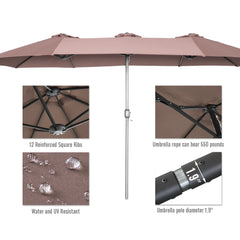 AECOJOY 15x9ft Double-Sided Patio Umbrella, Brown