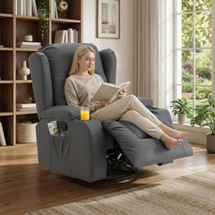 AECOJOY Recliner Chair with Massage and Heat, 360° Swivel Rocking, Grey