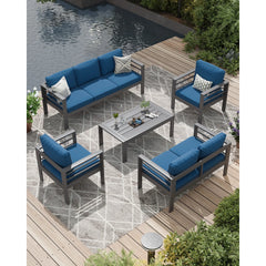 AECOJOY Aluminum Patio Furniture Set, 5 Pieces Outdoor Sectional Sofa Set, Blue