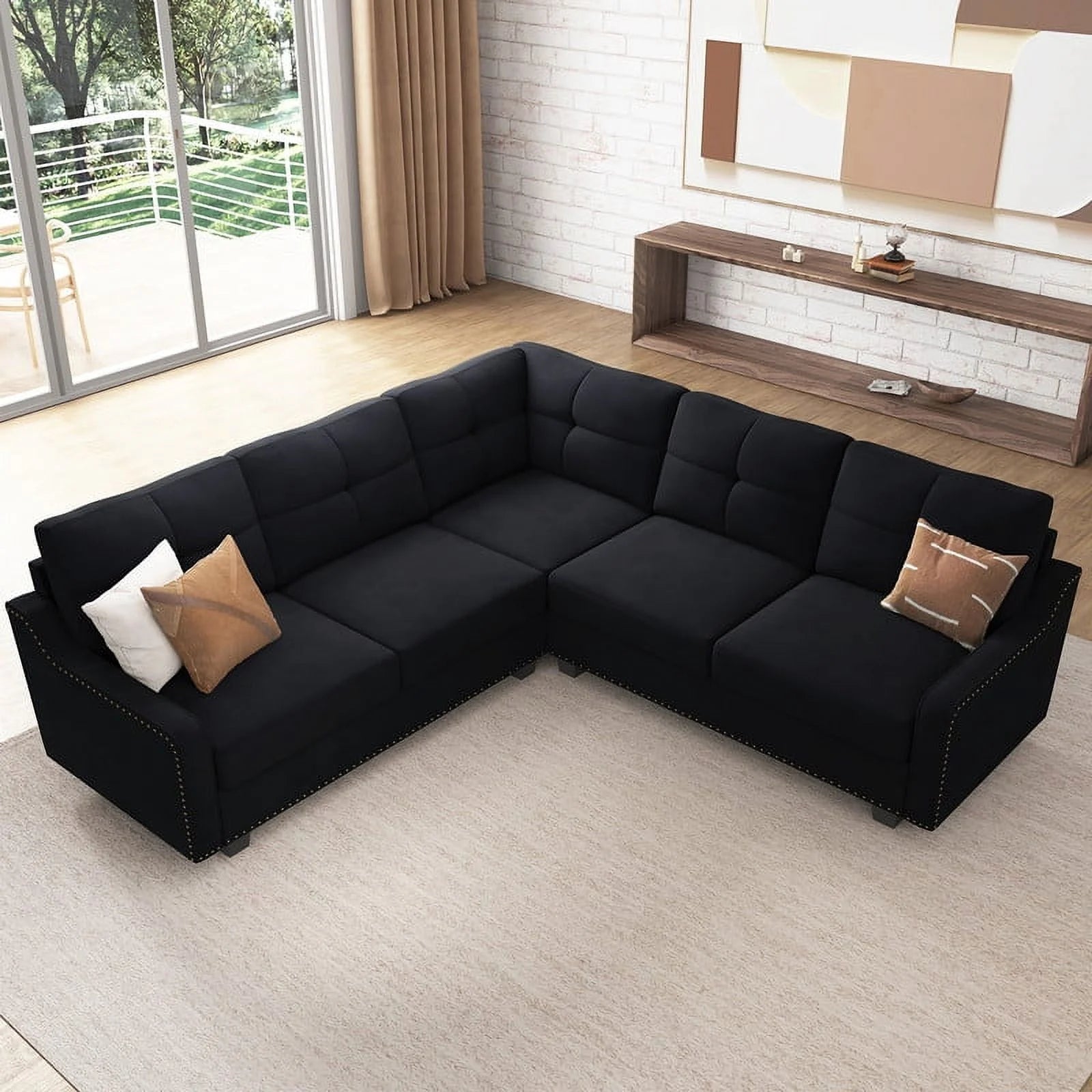 HONBAY Rivet Corner Sofa L - Shaped Sofa Couch Reversible 4 - Seater Couch for Living Room and Apartment, Dark Blue