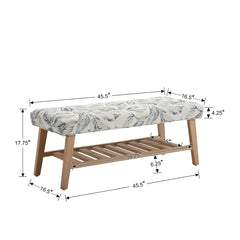 Dayalane Upholstered Storage Bench with Shoe Rack, Linen Fabric Entryway Bench for Living Room, Bedroom and Hallway, Multi Functional Ottoman with Solid Wood Shelf, Beige