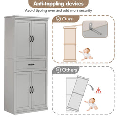 Dsstyles Pantry Cabinet, Freestanding Kitchen Pantry Storage Cabinet, 70" Cupboard, Tall Storage Cabinet with Doors and Adjustable Shelves, for Bathroom, Dining Room, Living Room, Antique White/Gray