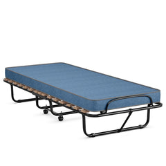 Giantex Rollaway Bed with Memory Foam Mattress, Folding Portable Guest Cot Size W/Sturdy Metal Frame for Home, Garden & Office, Made in Italy (Navy)