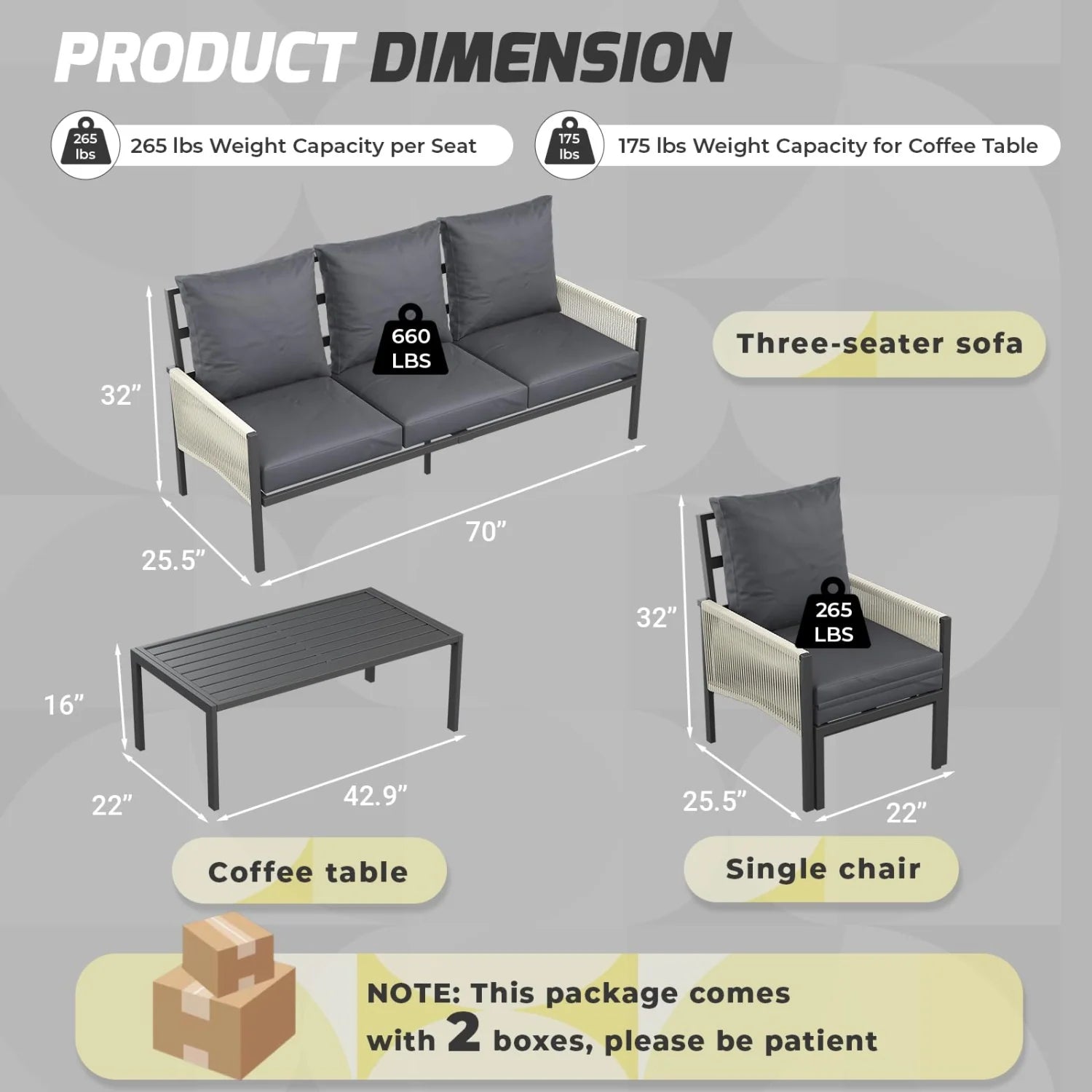 AECOJOY Aluminum Patio Furniture Set - 5 Seat Outdoor Sectional with Retractable Footrest Sofas & Coffee Table