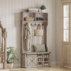 Hall Tree, Coat Rack with Shoe Bench, Entryway Furniture, Tri - Hooks, Rustic White and Honey Brown