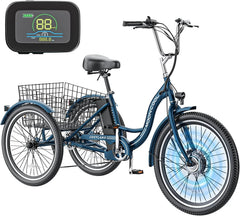Mooncool 24" 26" 3 Wheel Electric Tricycle for Adults, 350W 36V 7 Speeds Motorized Electric Trike Three Wheel Electric Bikes Bicycle with Large Basket for Women Men