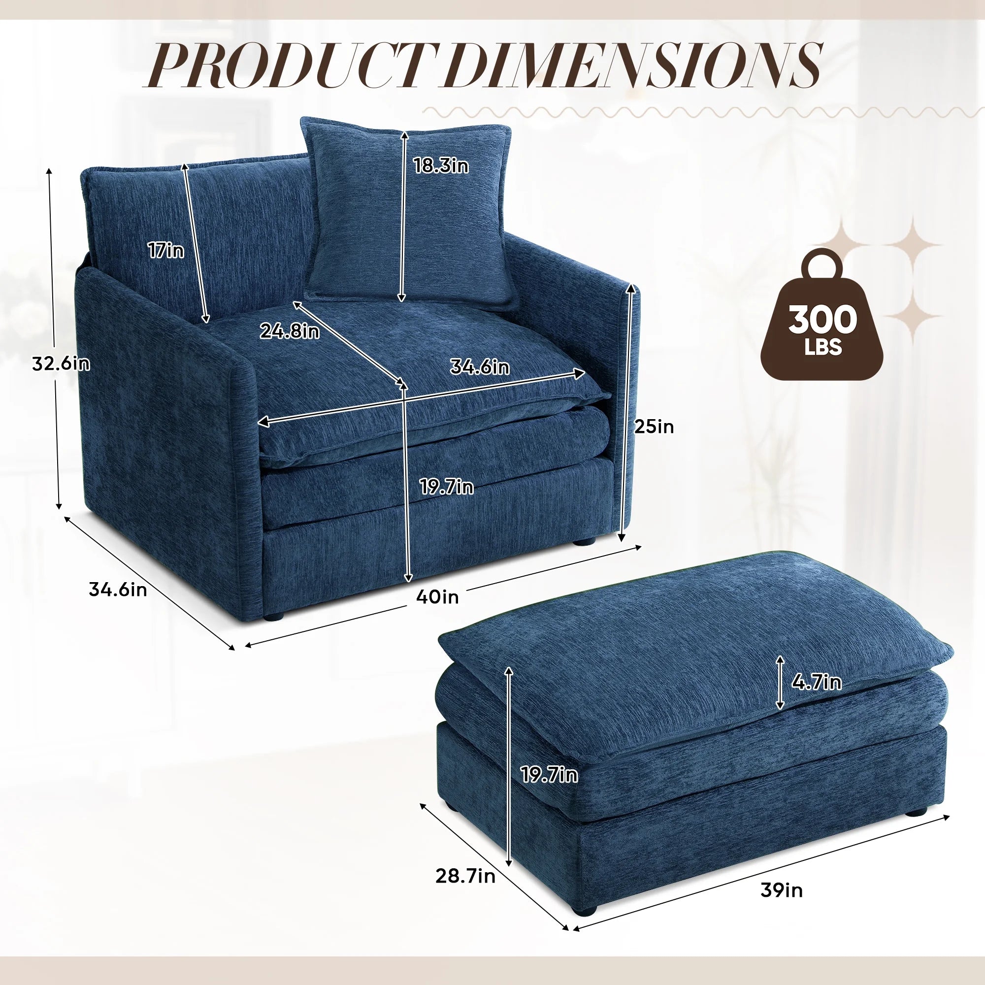 Muumblus Oversized Lounge Chair with Ottoman, Cloud Accent Armchair for Living Room, Beige Chenille
