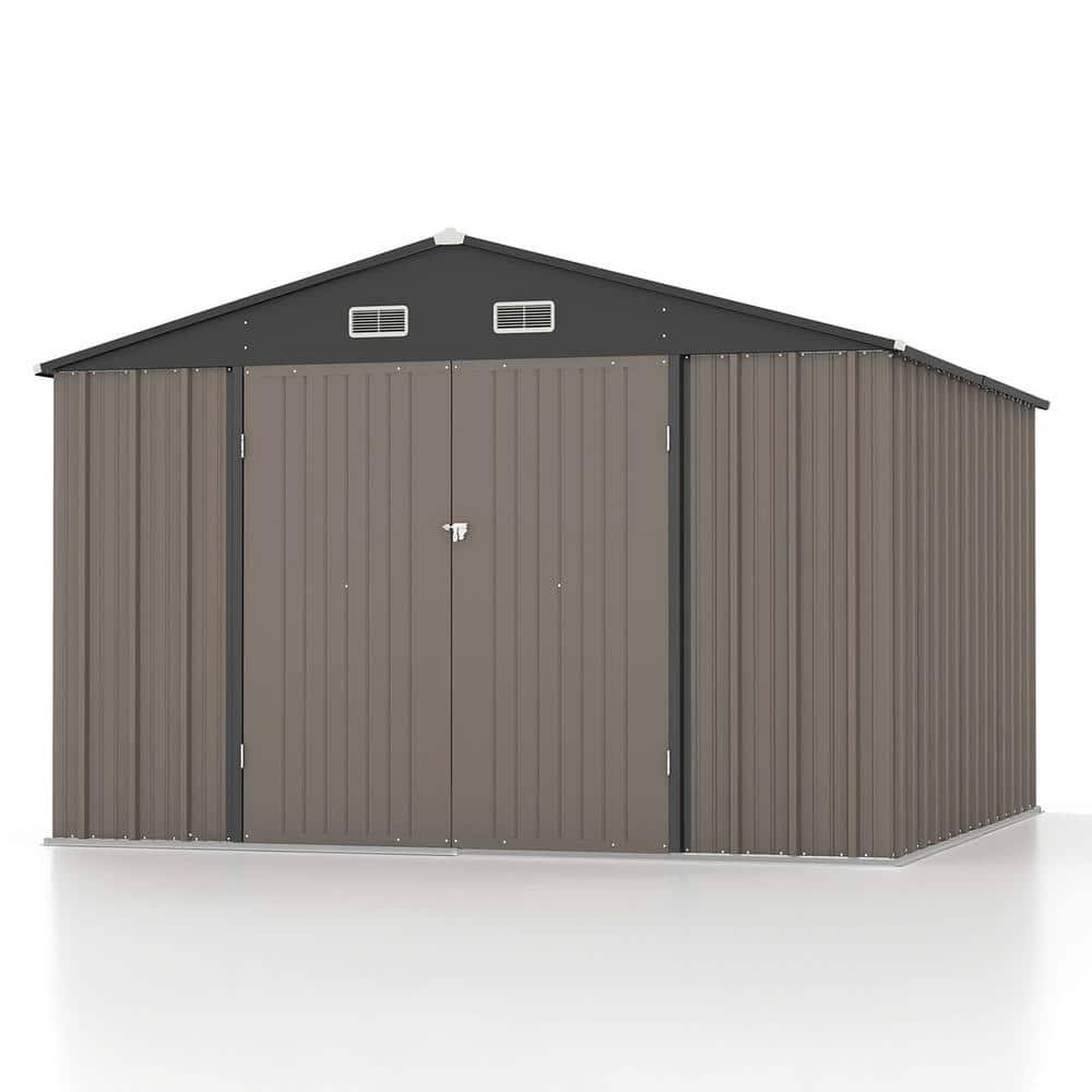 Patiowell 10 ft. W x 10 ft. D Size Upgrade Metal Storage Shed for Outdoor, Lockable Door in Brown (100 Sq. ft.)