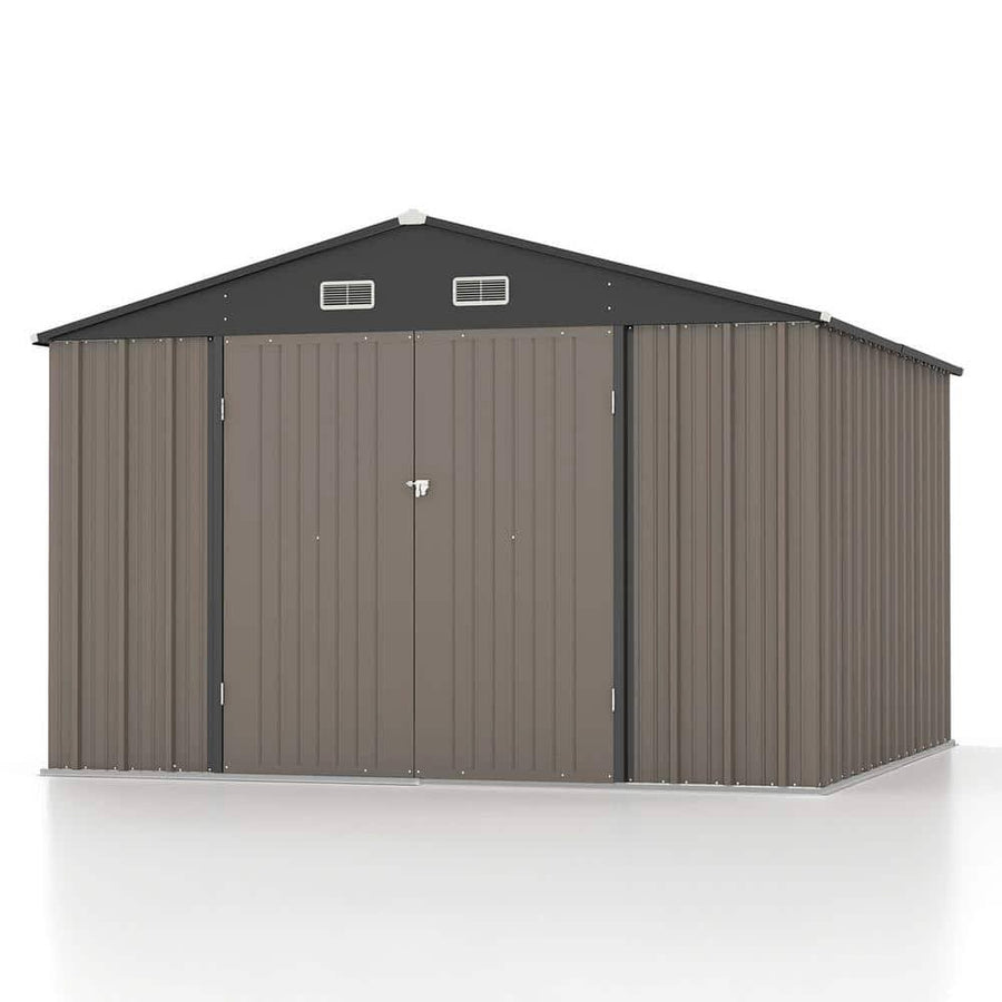 Patiowell 10 ft. W x 10 ft. D Size Upgrade Metal Storage Shed for Outdoor, Lockable Door in Brown (100 Sq. ft.)